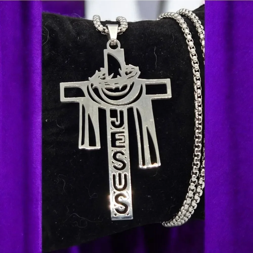Crown of Thorns Cross Pendant Necklace Stainless Steel Christian Easter Jewelry